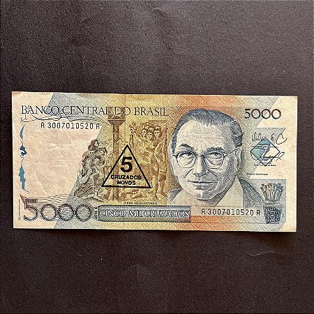 Cédula do Brasil - 5.000 Cruzados - carimbo 5 Cruzados Novos - Candido Portinari - FE - ref.3010
