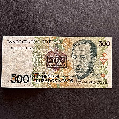 Cédula do Brasil -500 Cruzados Novos - carimbo 500 Cruzeiros - Augusto Ruschi - FE - ref.3023