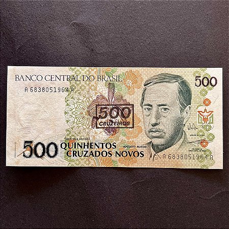 Cédula do Brasil - 500 Cruzados Novos - carimbo 500 Cruzeiros - Augusto Ruschi - Sob - ref.3030