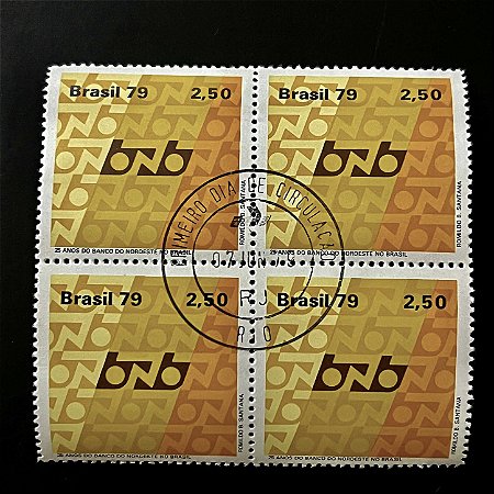 Quadra de Selos Comemorativos do Brasil - 25 Anos do Banco do Nordeste do Brasil - 1979 - com carimbo 1o.Dia - ref.3034
