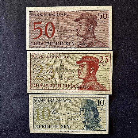 03 Cédulas Estrangeiras - Bank Indonesia - 10 - 25 - 50 de 1964 - FE - ref.3035