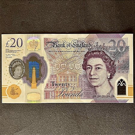 Cédula Estrangeira - Bank Of England - 20 Libras Esterlinas - Polimero - Rainha ELizabeth - FE - ref.3039
