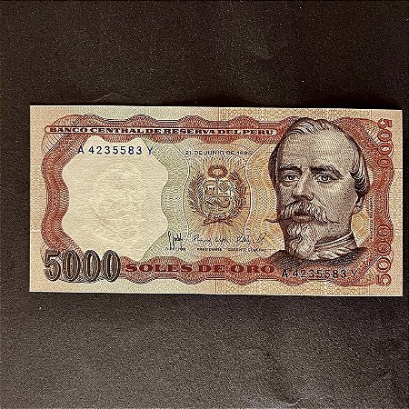 Cédula Estrangeira - Banco Central Del Peru - 5.000 Soles de Oro - 1985 - FE - ref.3049