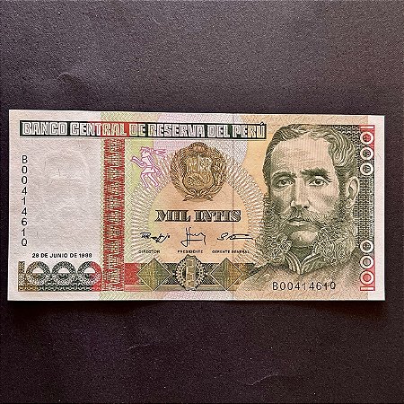 Cédula Estrangeira - Banco Central Del Peru - 1.000 Intis - 1988 - FE - ref.3050