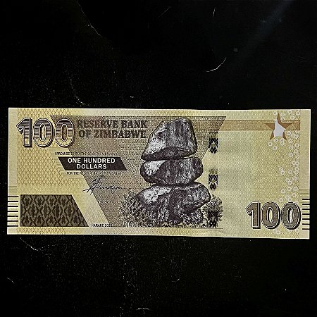 Cédula Estrangeira - 100 Dólares do Reserve Bank of Zimbabue -2020 - FE - ref.3072