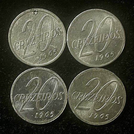 04 Moedas do Brasil - 20 Cruzeiros - 1965 - Aluminio - Mbc - ref.3101