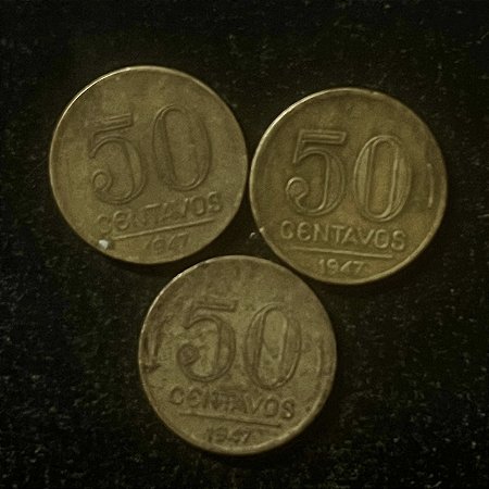 03 Moedas do Brasil - 50 Centavos - 1947 - Aluminio Bronze - Mbc - ref.3106