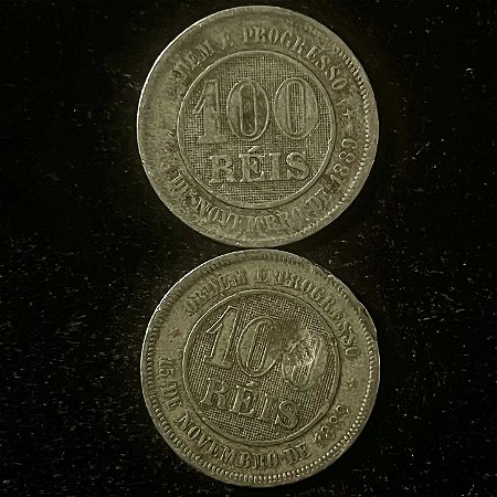 02 Moedas do Brasil - 100 Reis - 1889 - 1896 - Cupro Niquel - Mbc - ref.3116