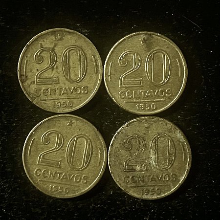 04 Moedas do Brasil - 20 Centavos - 1950 - Rui Barbosa - Aluminio Bronze - Mbc - ref.3120