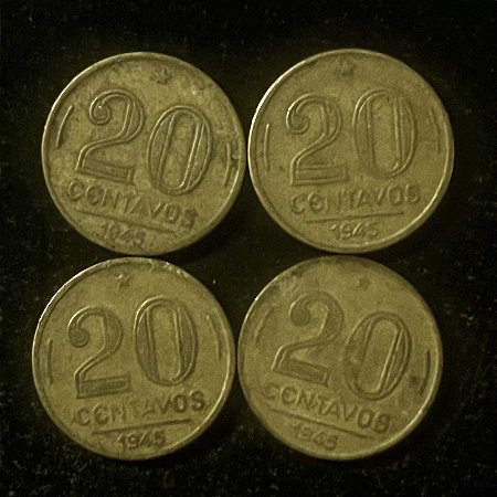 04 Moedas do Brasil - 20 Centavos - 1945 - Getulio Vargas - Aluminio Bronze - Mbc - ref.3121