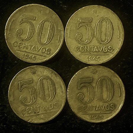 04 Moedas do Brasil - 50 Centavos - 1945 - Getulio Vargas - Aluminio Bronze - Mbc - ref.3123