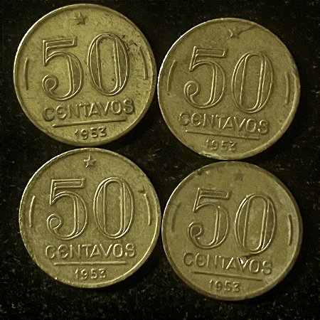 04 Moedas do Brasil - 50 Centavos - 1953 - Presidente Dutra - Aluminio Bronze - Mbc - ref.3129