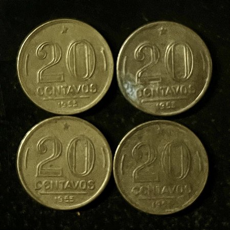 04 Moedas do Brasil - 20 Centavos - 1956 - Rui Barbosa - Aluminio Bronze - Mbc - ref.3139