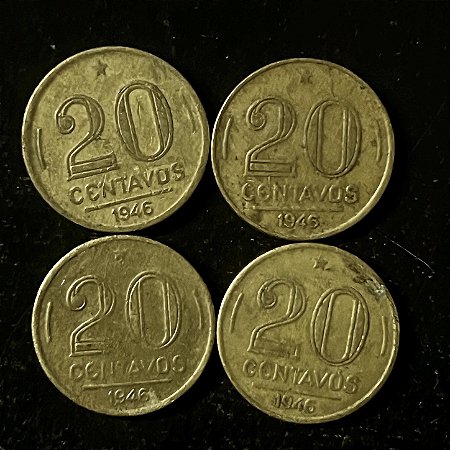 04 Moedas do Brasil - 20 Centavos - 1946 - Getulio Vargas - Aluminio Bronze - Mbc - ref.3140