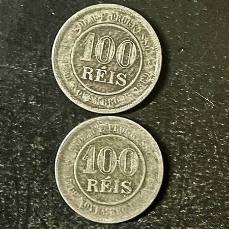 02 Moedas do Brasil - 100 Réis - 1893 - Cupro Niquel - Mbc - ref.3143