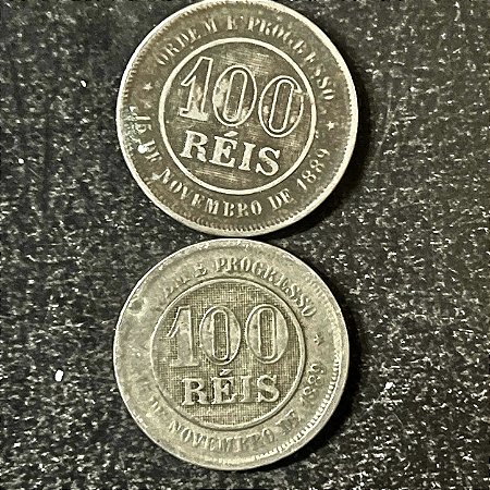 02 Moedas do Brasil - 100 Réis - 1889 - Cupro Niquel - Mbc - ref.3145