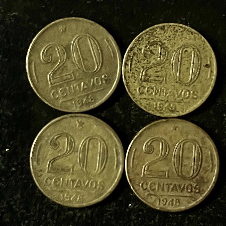 04 Moedas do Brasil - 20 Centavos - 1948 - Rui Barbosa - Aluminio Bronze - Mbc - ref.3146