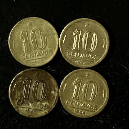 04 Moedas do Brasil - 10 Centavos - 1944 - Getulio Vargas - Aluminio Bronze - Mbc - ref.3150
