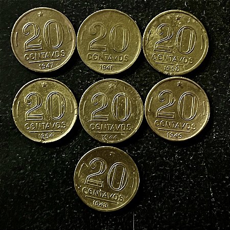 07 Moedas do Brasil - 20 Centavos - 1943-1946-1949-1950-1944-1947-1954 - Aluminio Bronze - Mbc - ref.3168