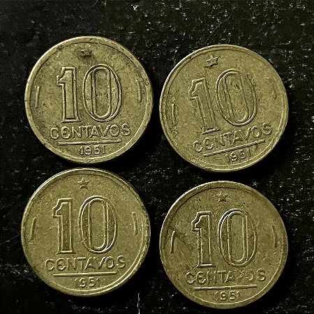 04 Moedas do Brasil - 10 Centavos - 1951 - Jose Bonifácio - Aluminio Bronze - Mbc - ref.3169