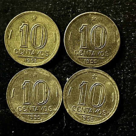 04 Moedas do Brasil - 10 Centavos - 1955 - Jose Bonifácio - Aluminio Bronze - Mbc - ref.3172