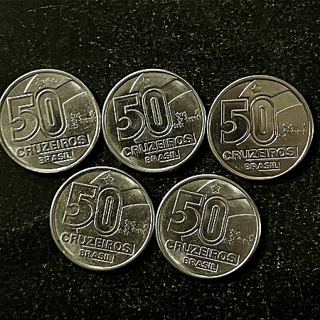 05 Moedas do Brasil - 50 Cruzeiros - 1990 - Aço Inoxidavel - Mbc - ref.3177
