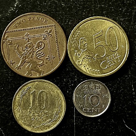 04 Moedas Estrangeiras - Holanda 1973-Chile 2010-Reino Unido 2015-Italia 2019 - Mbc - ref.3184