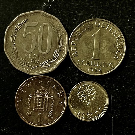 04 Moedas Estrangeiras - Portugal 2000-Austria 1994-Chile 2007-Reino Unido 1975 - Mbc - ref.3187