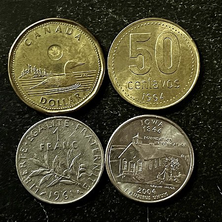 04 Moedas Estrangeiras - França 1961-USA 2004-Argentina 1994-Canda 2013 - Mbc - ref.3190