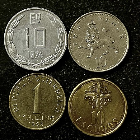 04 Moedas Estrangeiras - Chile 1974-Reino Unido 2006-Austria 1993-Portgual 1986 - Mbc - ref.3191