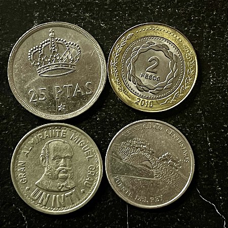 04 Moedas Estrangeiras -Panama 2005-Espanha 19875-Peru 1986-Argentina 2010 - Mbc - ref.3199