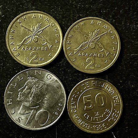 04 Moedas Estrangeiras - Grecia 1982-Austria 1978-Grecia 1984-Peru 1986 - Mbc - ref.3208