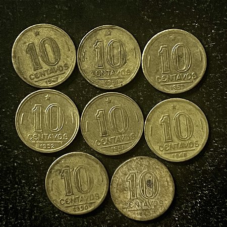 08 Moedas do Brasil - 10 cts-1953-1947=1950-1951-1952-1945-1951-1948 - Aluminio Bronze - Mbc - ref.3147