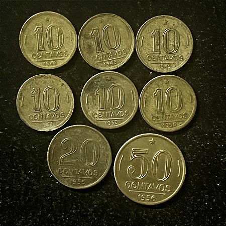 08 Moedas do Brasil - 10 cts-1948-1953-1953-1949-1955-1950 - 20 cts 1955 - 50 cts 1956 - Aluminio Bronze - Mbc - ref.3148