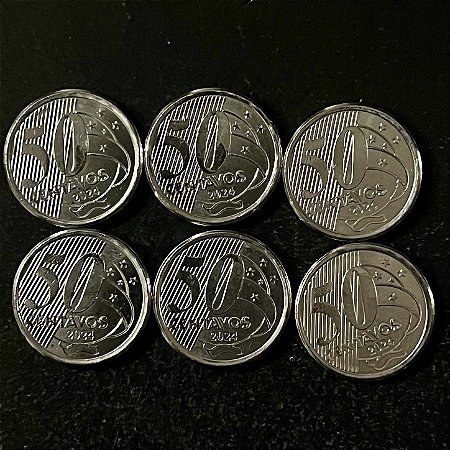 06 Moedas do Brasil - 50 Centavos - 2024 - FC - Aço Inoxidável - ref.3235
