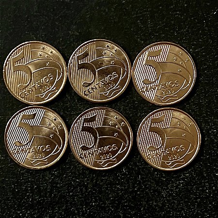 06 Moedas do Brasil - 5 Centavos - 2020 - FC - Aço com Cobre - ref.3243