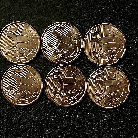 06 Moedas do Brasil - 5 Centavos - 2025 - FC - Aço com Cobre - ref.3244