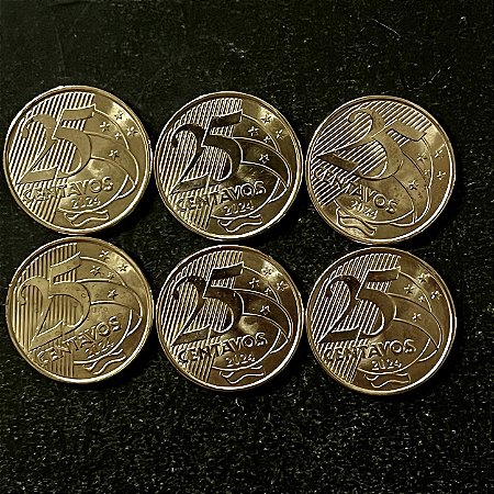 06 Moedas do Brasil - 25 Centavos - 2024 - FC - Aço com Latão - ref.3246