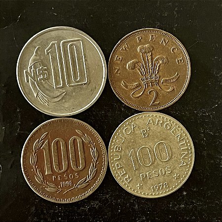 04 Moedas Estrangeira - Chile 1998 - Uruguai 1981 - Reino Unido 1871 - Argentina 1978 - Mbc - ref.3253