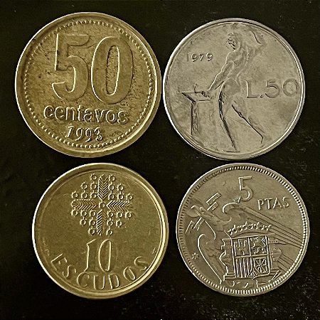 04 Moedas Estrangeira - Argentina 1993 - Espanha 1957 - Italia 1979 - Portugal 1987 - Mbc - ref.3258