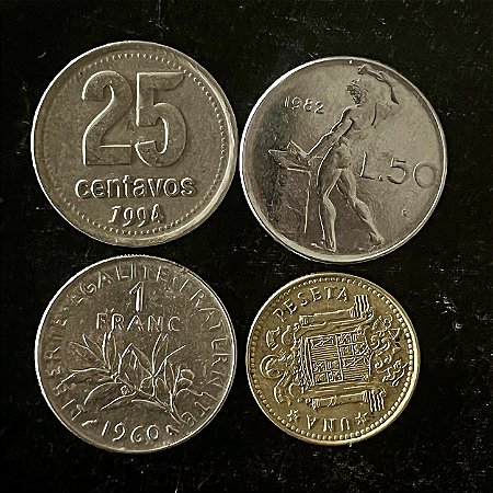 04 Moedas Estrangeira - Italia 1982 - Espanha 1975 - França 1960 - Argentina 1994 - Mbc - ref.3263