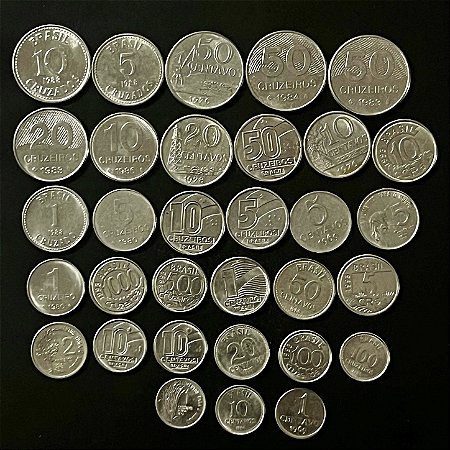 32 Moedas do Brasil Diferentes - Aço Inoxidavel - Mbc - ref.3281