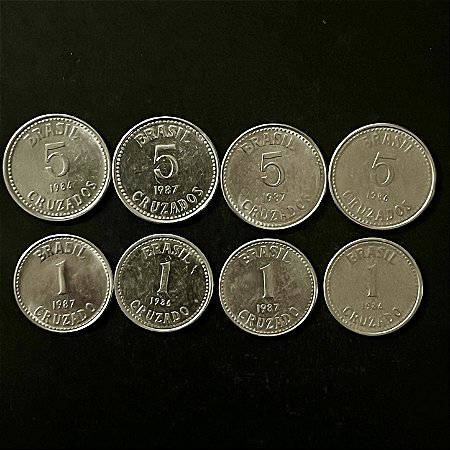 08 Moedas do Brasil - 1 e 5 Cruzados - Aço Inoxidavel - Mbc - ref.3285