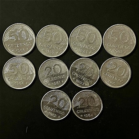 10 Moedas do Brasil - 20 e 50 Cruzeiros - Aço Inoxidavel - Mbc - ref.3288