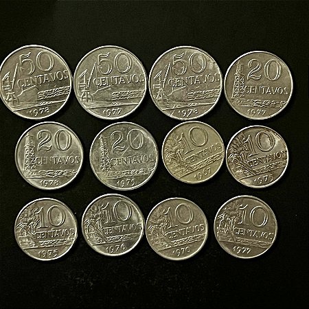 12 Moedas do Brasil - 10, 20 e 50 Centavos - Aço Inoxidavel - Mbc - ref.3289