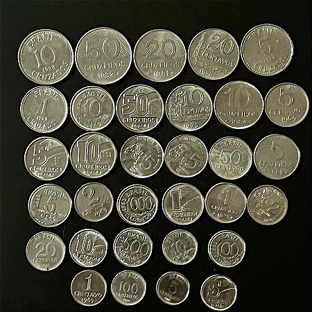 32 Moedas do Brasil - Diferentes - Aço Inoxidavel - Mbc - ref.3293