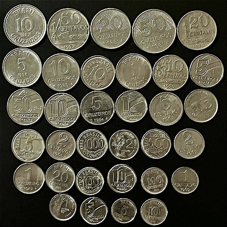 34 Moedas do Brasil - Diferentes - Aço Inoxidavel - Mbc - ref.3294