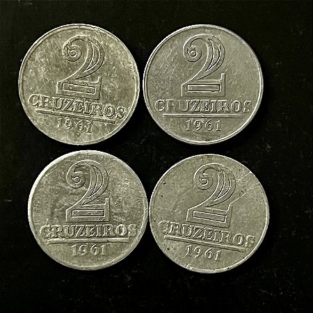 04 Moedas do Brasil - 2 Cruzeiros - 1961 - Aluminio - Mbc - ref.3300