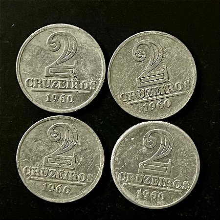 04 Moedas do Brasil - 2 Cruzeiros - 1960 - Aluminio - Mbc - ref.3301