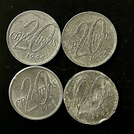 04 Moedas do Brasil - 20 Cruzeiros - 1965 - Aluminio - Mbc - ref.3303